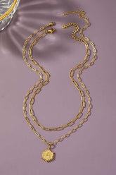 2 Row Brass Double Sided Hexagon Initial Necklace, Necklaces, $ 19.00, A Moment Of Now™